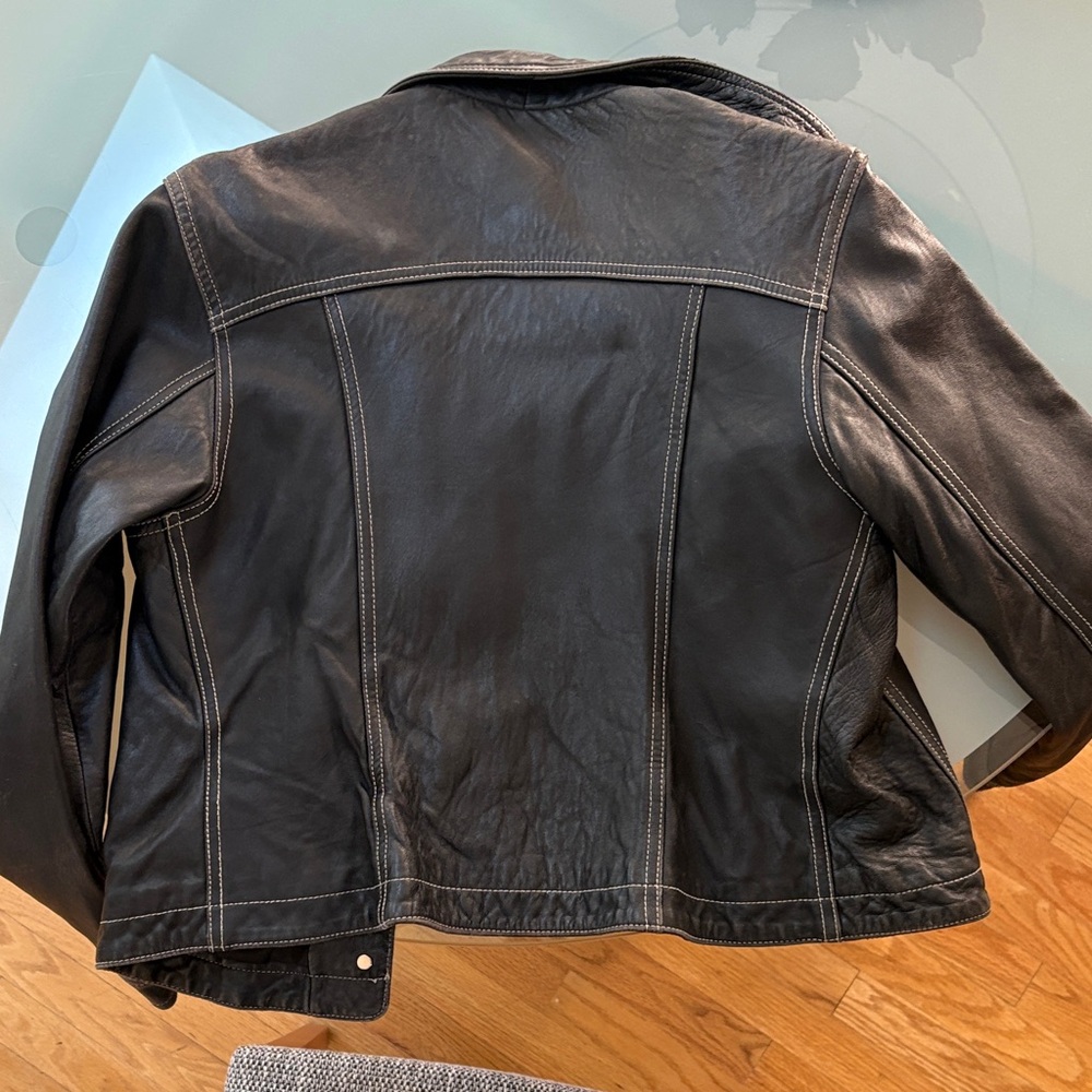 GAP Dark Leather Jacket with Silver Accents - Picture 2 of 3